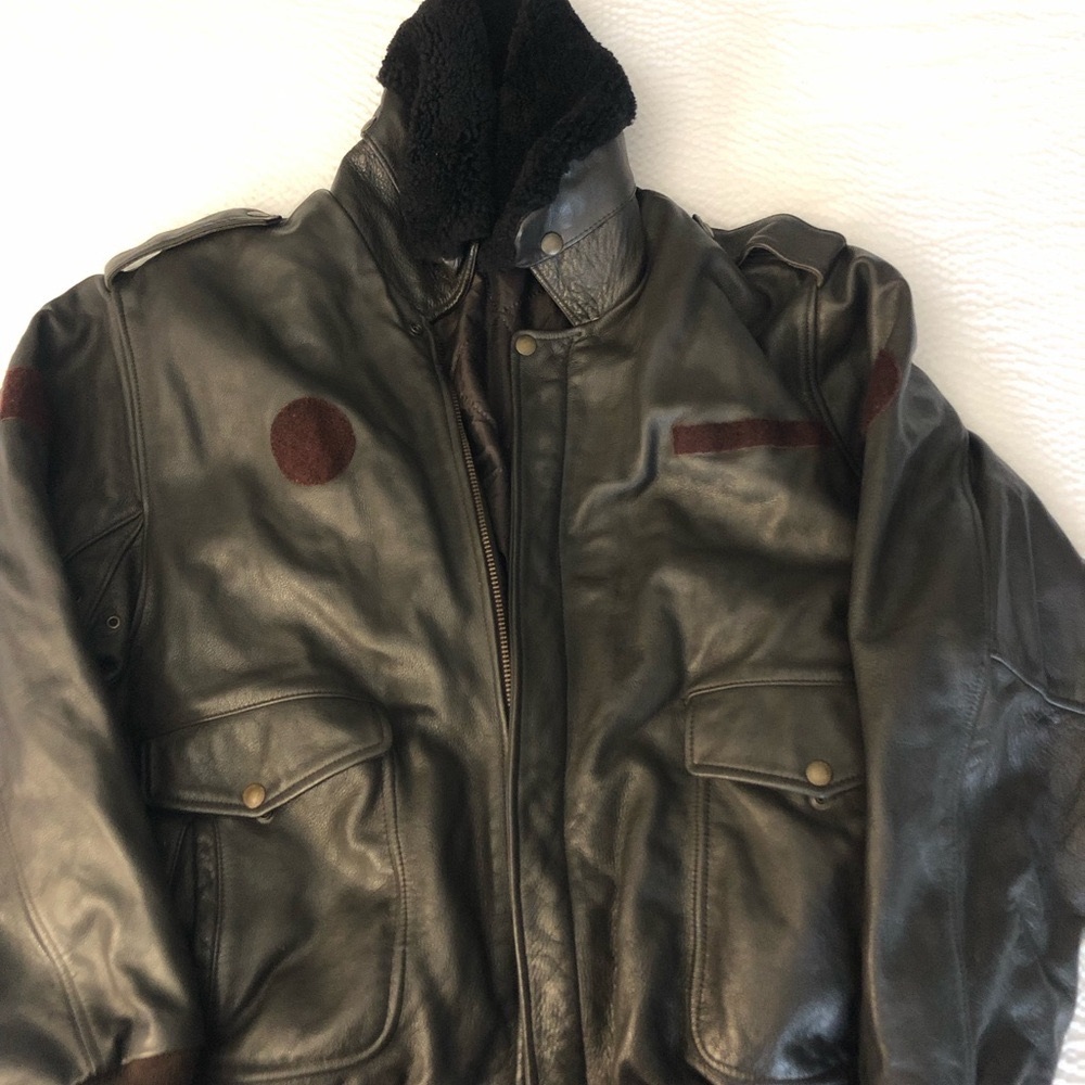 This leather flight jacket is worn by Navy and Marine Corps flight crews